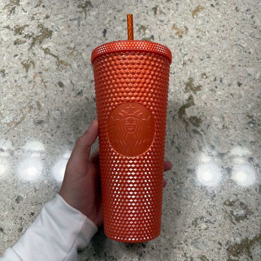 Starbucks Tumbler 24 oz Orange Studded Tumbler Cup with Lid and Straw